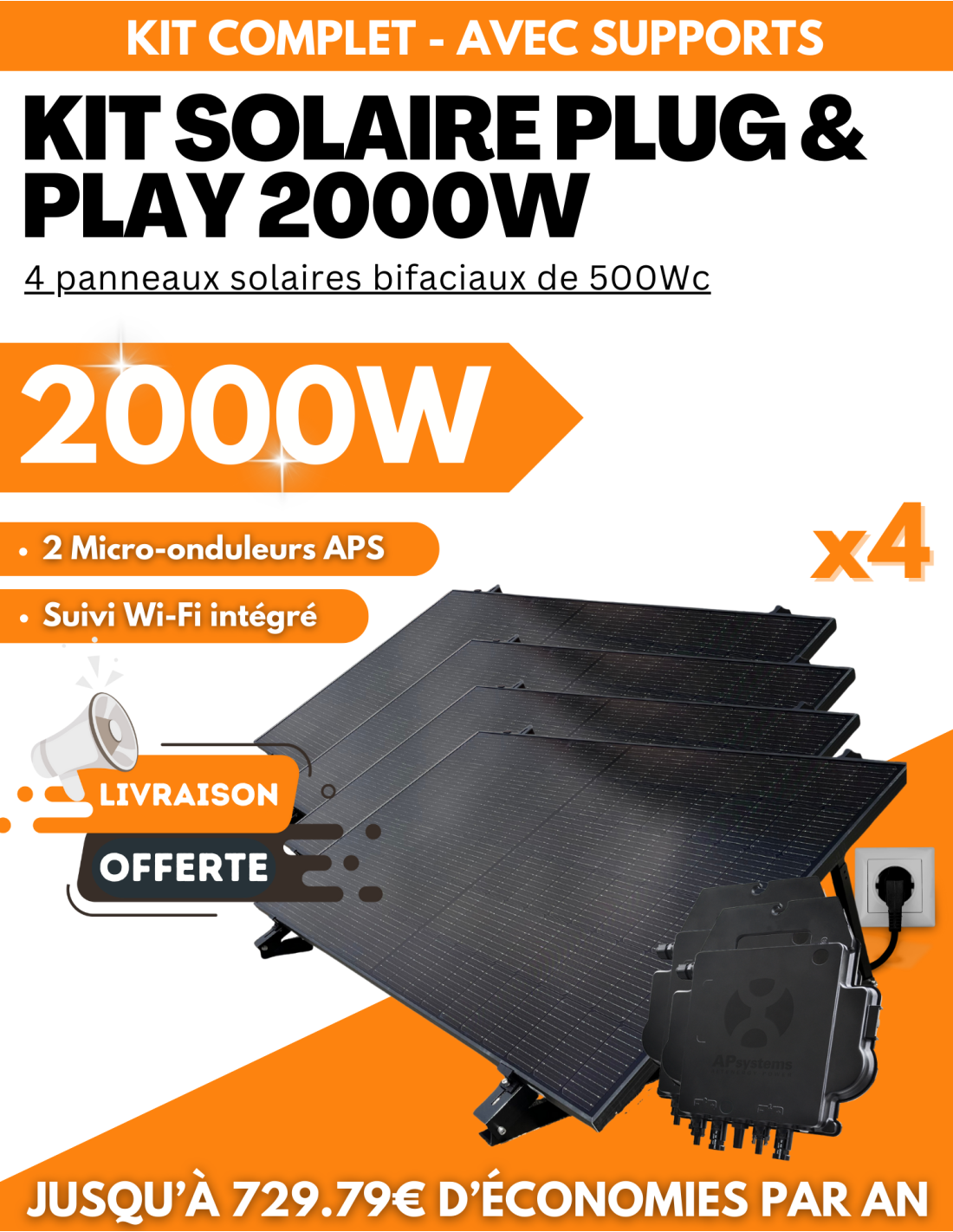 découvrez notre kit solaire 2000w, idéal pour alimenter vos appareils et profiter d'une énergie renouvelable et économique. facile à installer et conçu pour maximiser votre autonomie énergétique, ce kit est parfait pour les maisons, les camping-cars et les projets d'auto-autonomie. optez pour une solution écologique et performante dès aujourd'hui !