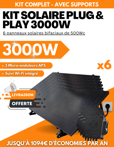 découvrez notre kit solaire 3000w, une solution énergétique efficace et écologique pour vos besoins énergétiques. idéal pour l'autosuffisance, ce kit premium inclut des panneaux solaires de haute performance, un onduleur et tous les accessoires nécessaires pour une installation facile. profitez d'une énergie renouvelable à domicile tout en réduisant vos factures d'électricité.