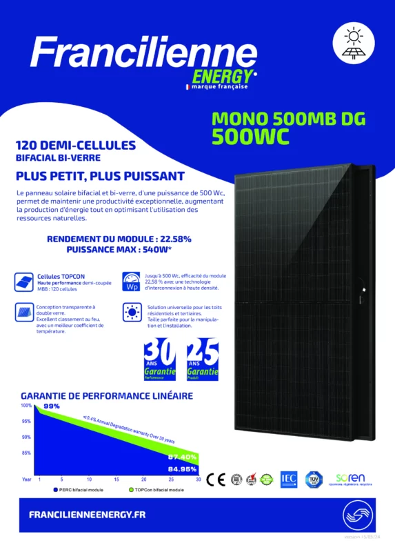 découvrez les caractéristiques des panneaux solaires sunpower 500w, des modules photovoltaïques hautes performances offrant une efficacité exceptionnelle, une durabilité légendaire et un rendement optimal pour vos projets d'énergie renouvelable. optez pour une solution fiable et respectueuse de l'environnement.